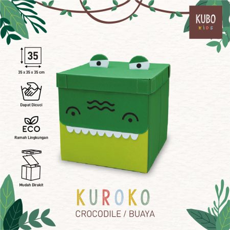 KUBO KIDS Kotak Penyimpanan Mainan Anak Ukuran 35x35x35 cm - Jungle Series Karakter Buaya/Crocodile