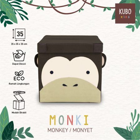 KUBO KIDS Kotak Penyimpanan Mainan Anak Ukuran 35x35x35 cm - Jungle Series Karakter Monyet/Monki