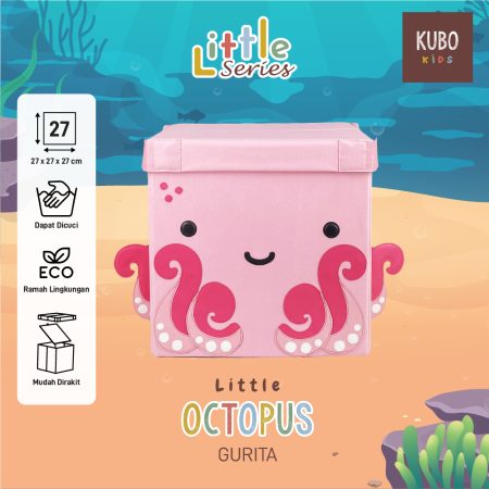 KUBO KIDS Kotak Penyimpanan Mainan Anak Ukuran 27 x 27 x 27 cm -Little Ocean Series Karakter Tako / Octopus