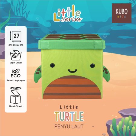 KUBO KIDS Kotak Penyimpanan Mainan Anak Ukuran 27x27x27 cm - Little Ocean Series Karakter Turtle/Penyu Laut
