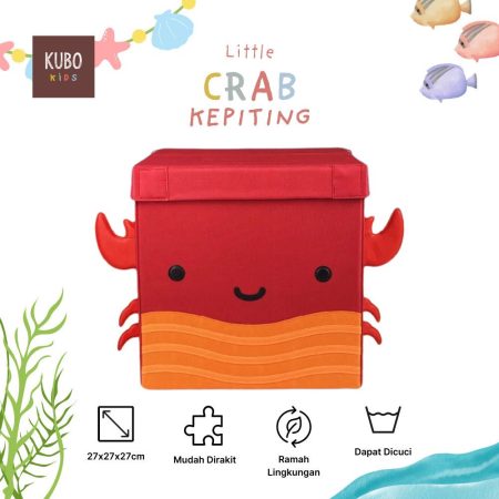 KUBO KIDS Kotak Penyimpanan Mainan Anak Ukuran 27x27x27 cm - Little Ocean Series Karakter Crab/Kepiting