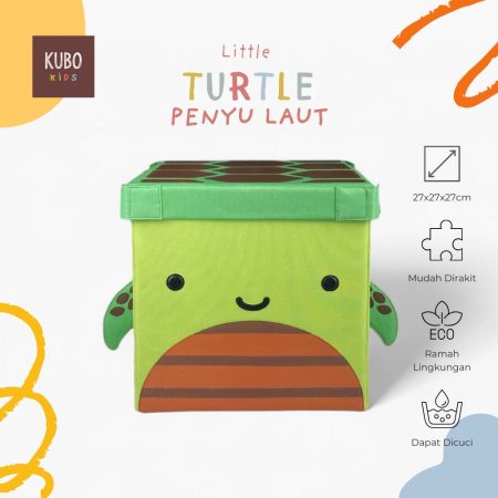 KUBO KIDS Kotak Penyimpanan Mainan Anak Ukuran 27x27x27 cm - Little Ocean Series Karakter Turtle/Penyu Laut