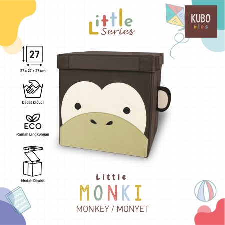 KUBO KIDS Kotak Penyimpanan Mainan Anak Ukuran 27x27x27 cm - Little Jungle Karakter Monyet/Monki