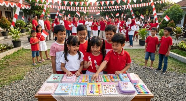 Aneka hadiah lomba 17 Agustus anak berupa mainan edukatif, puzzle, buku cerita, alat gambar, dan alat tulis yang mendukung tumbuh kembang.